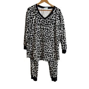 Beddy's Women Giraffe Print Pajama Set XL Black White Loungewear Sleepwear Cozy